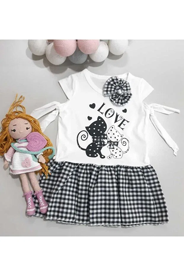 Детское платье для девочек с принтом Love cat plaid pattern Sönmez Baby, Navy Blue