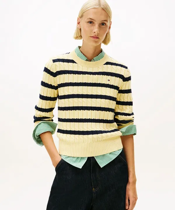 Свитер кабельной вязки, круглый вырез, Tommy Hilfiger
