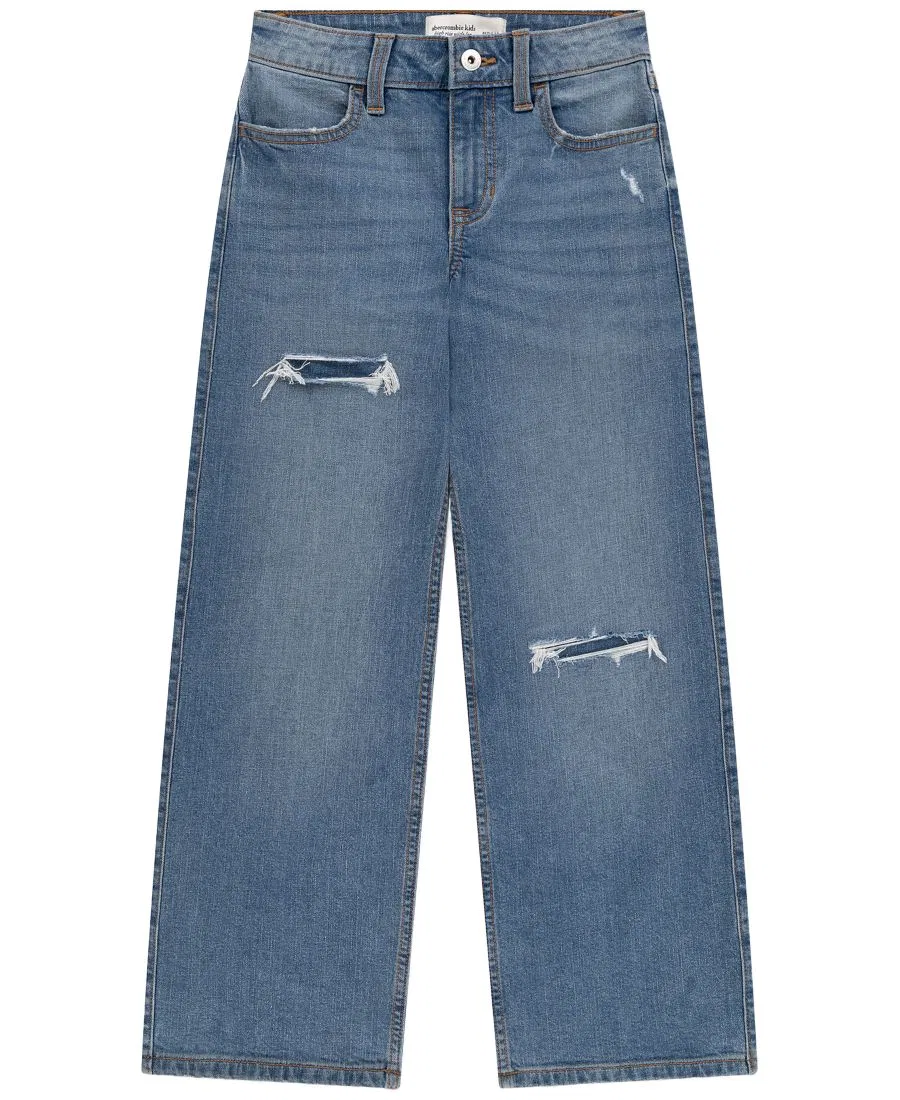 Джинсы с высокой посадкой, с потертостями abercrombie kids, Medium Blue