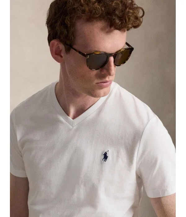 Мужская футболка с V-образным вырезом Polo Ralph Lauren, белый — фото 4