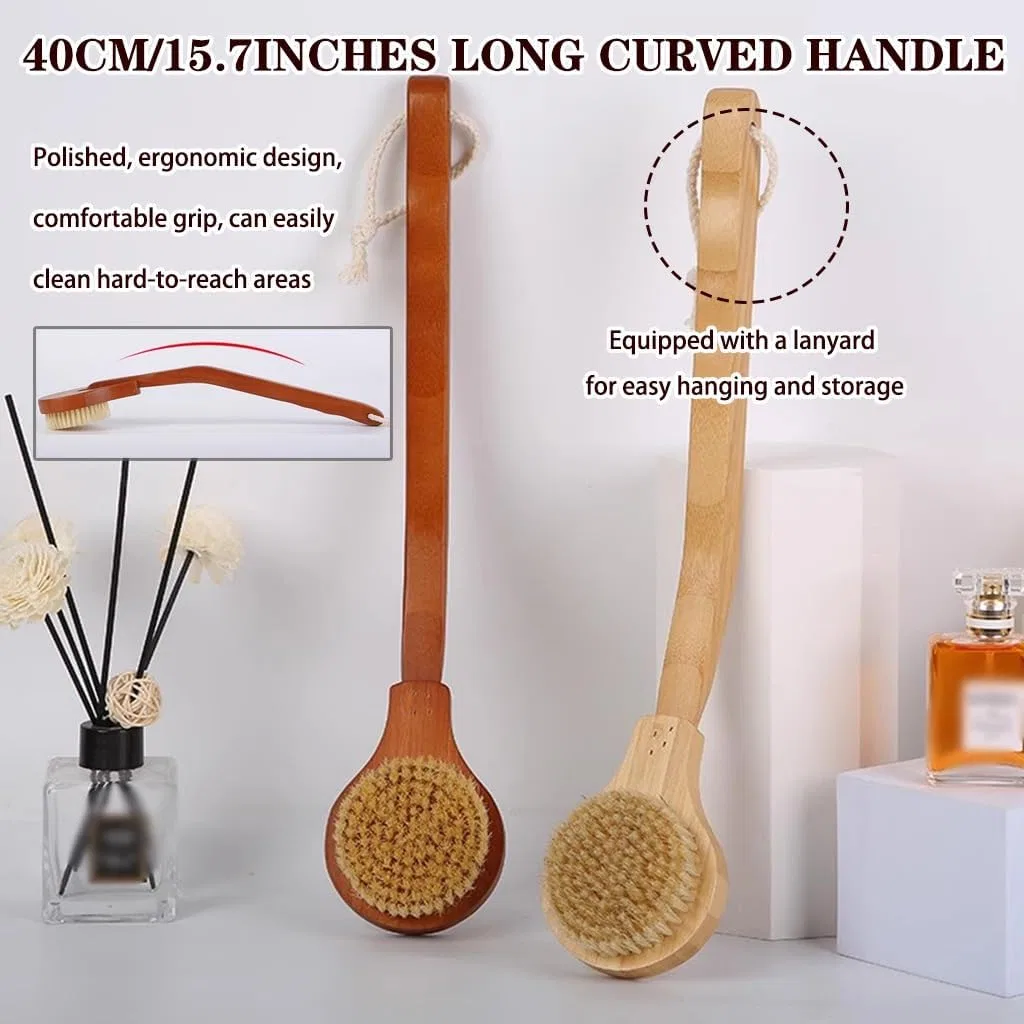 Душ-щетка для спины с длинной изогнутой ручкой, Bamboo, 40x8.4 см, Brown Generic — фото 3