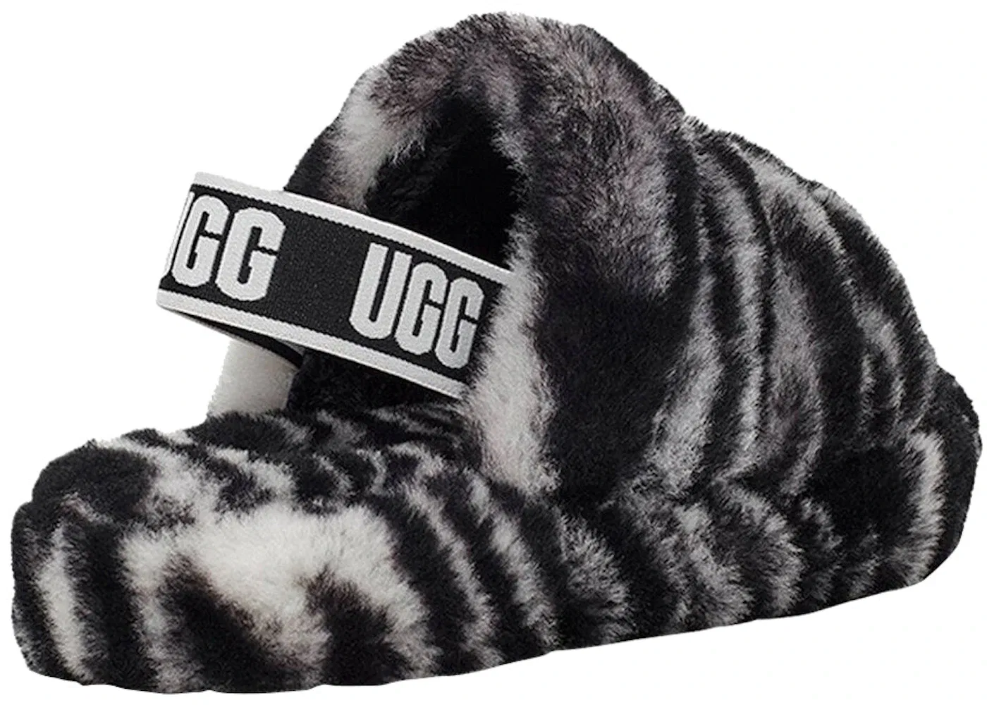 Детские сланцы с принтом UGG Fluff Yeah Slide, Black White — фото 3