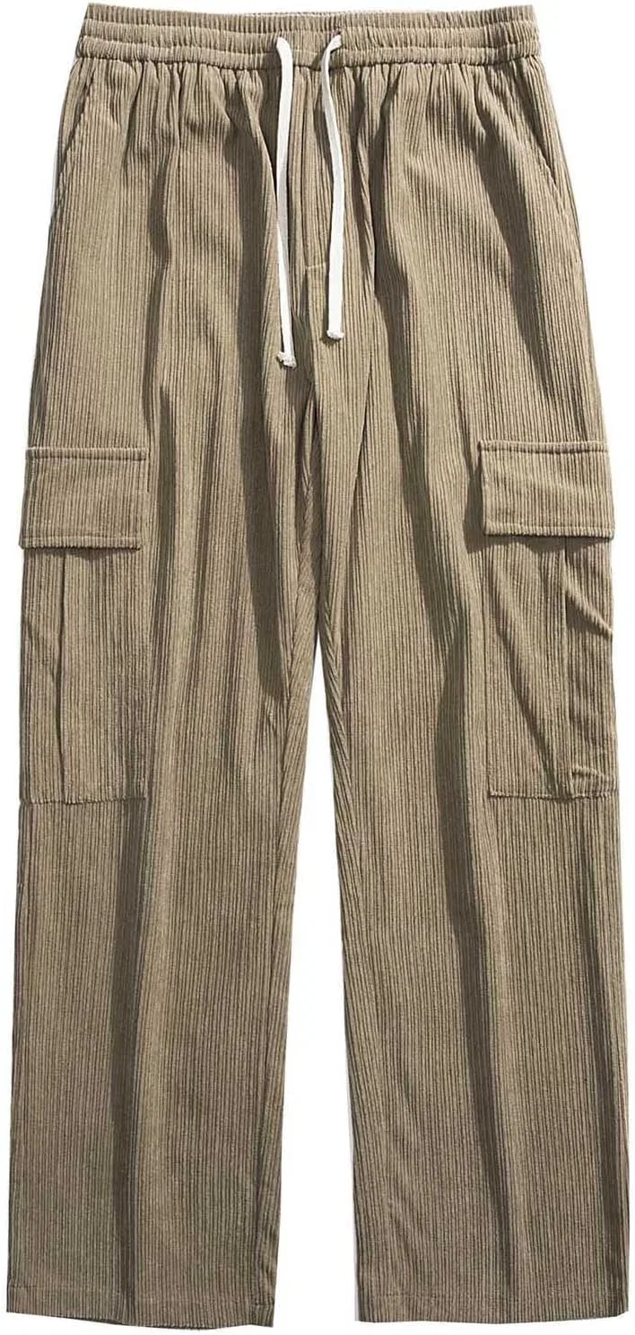 Мужские хлопковые спортивные штаны с карманами, Corduroy Cargo, хаки
