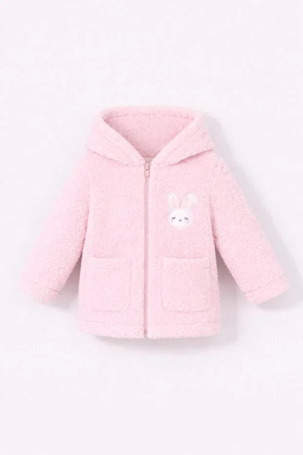 Детский кардиган для девочек на молнии с принтом Rabbit embroidered zippered pocket baby girl plush welsoft winter cardigan Bubito, Pink