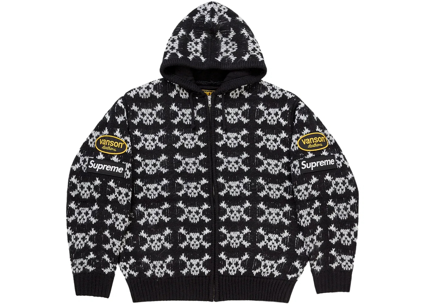 Мужской свитер с капюшоном и молнией с принтом черепа Vanson Leathers Skull Zip Up Hooded Supreme