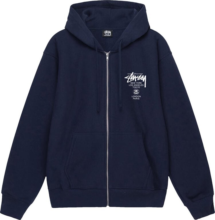 

Худи Stussy World Tour Zip Hoodie 'Navy', синий