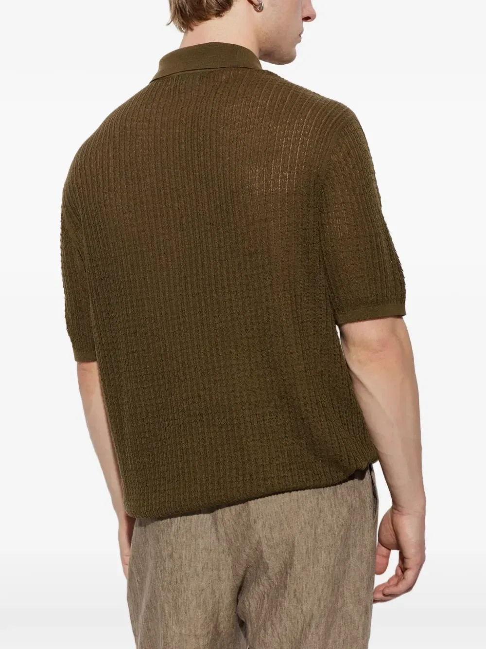 Поло с ворником на молнии из тканого трикотажа Emporio Armani, зеленый — фото 4