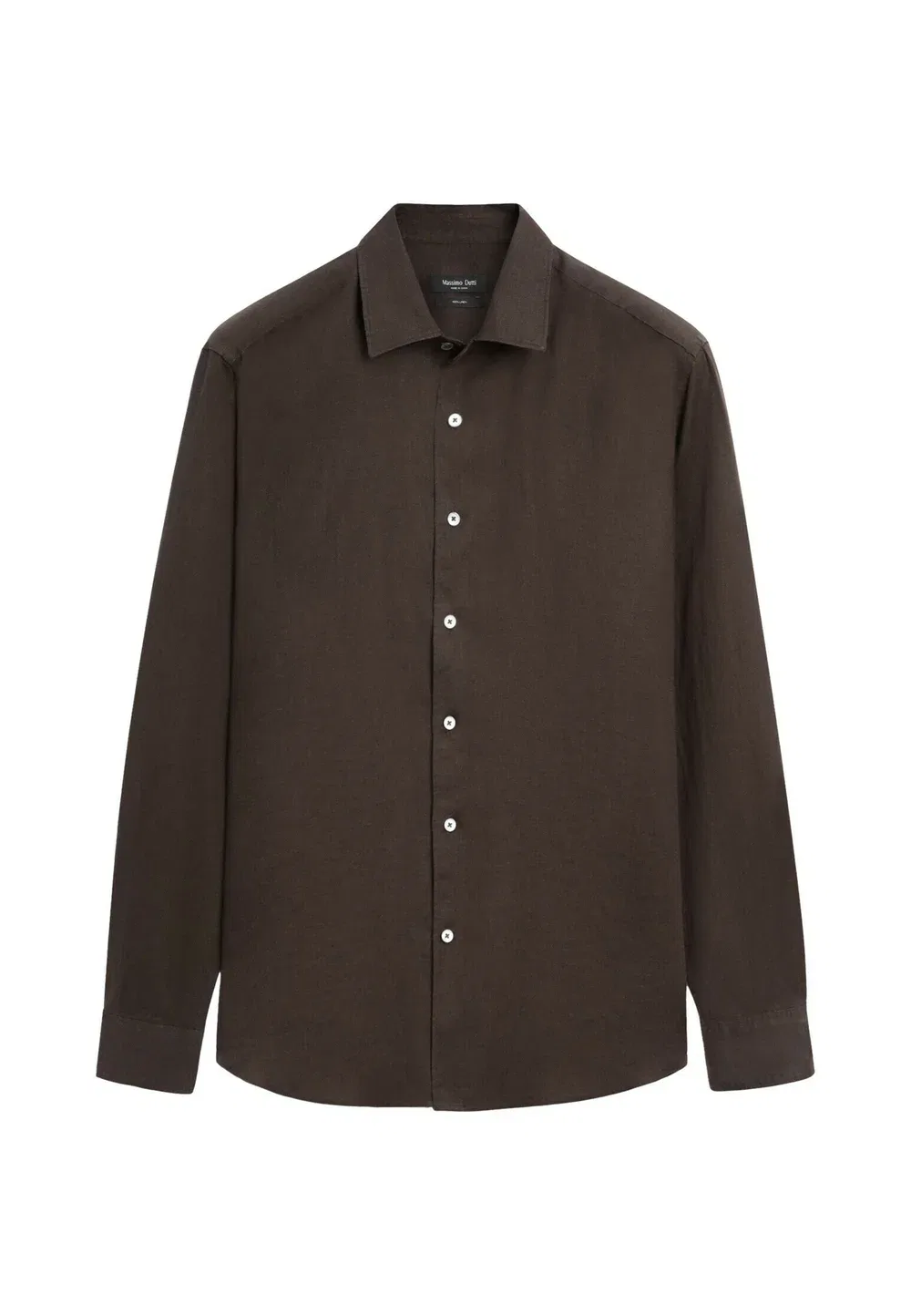 Рубашка из 100% льна, стандартного кроя Massimo Dutti, Dark Brown — фото 4