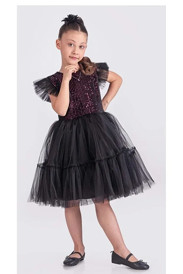 Детское платье для девочек с пайетками Mnk Baby&Kids, Black - Fluffy — фото 2