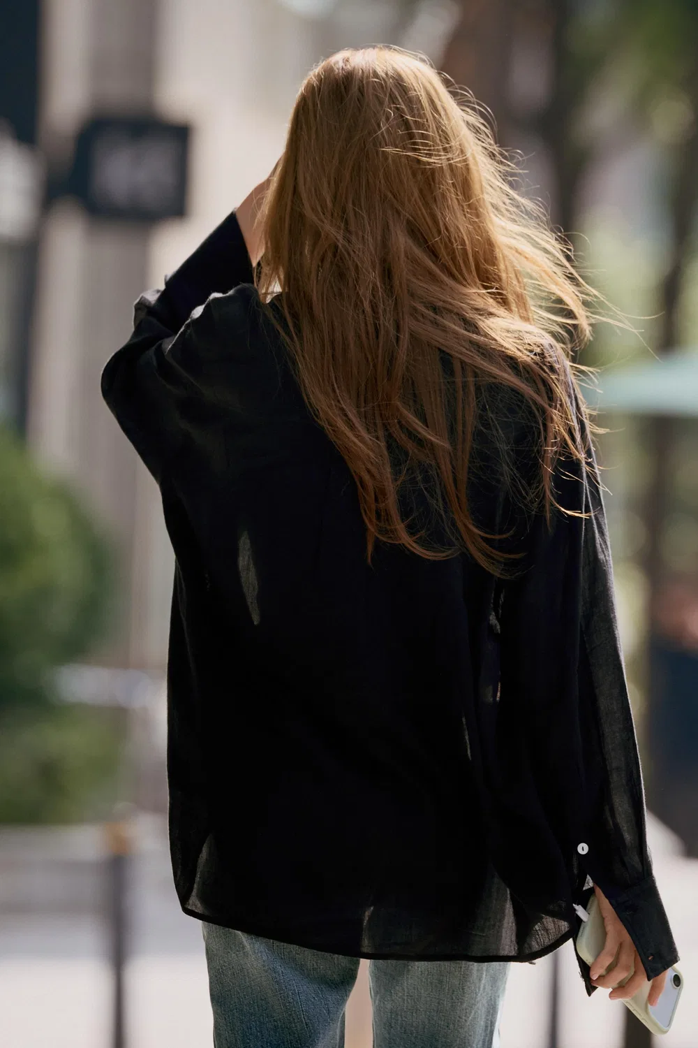 Рубашка из марли оверсайз с карманом ZARA, Black — фото 4