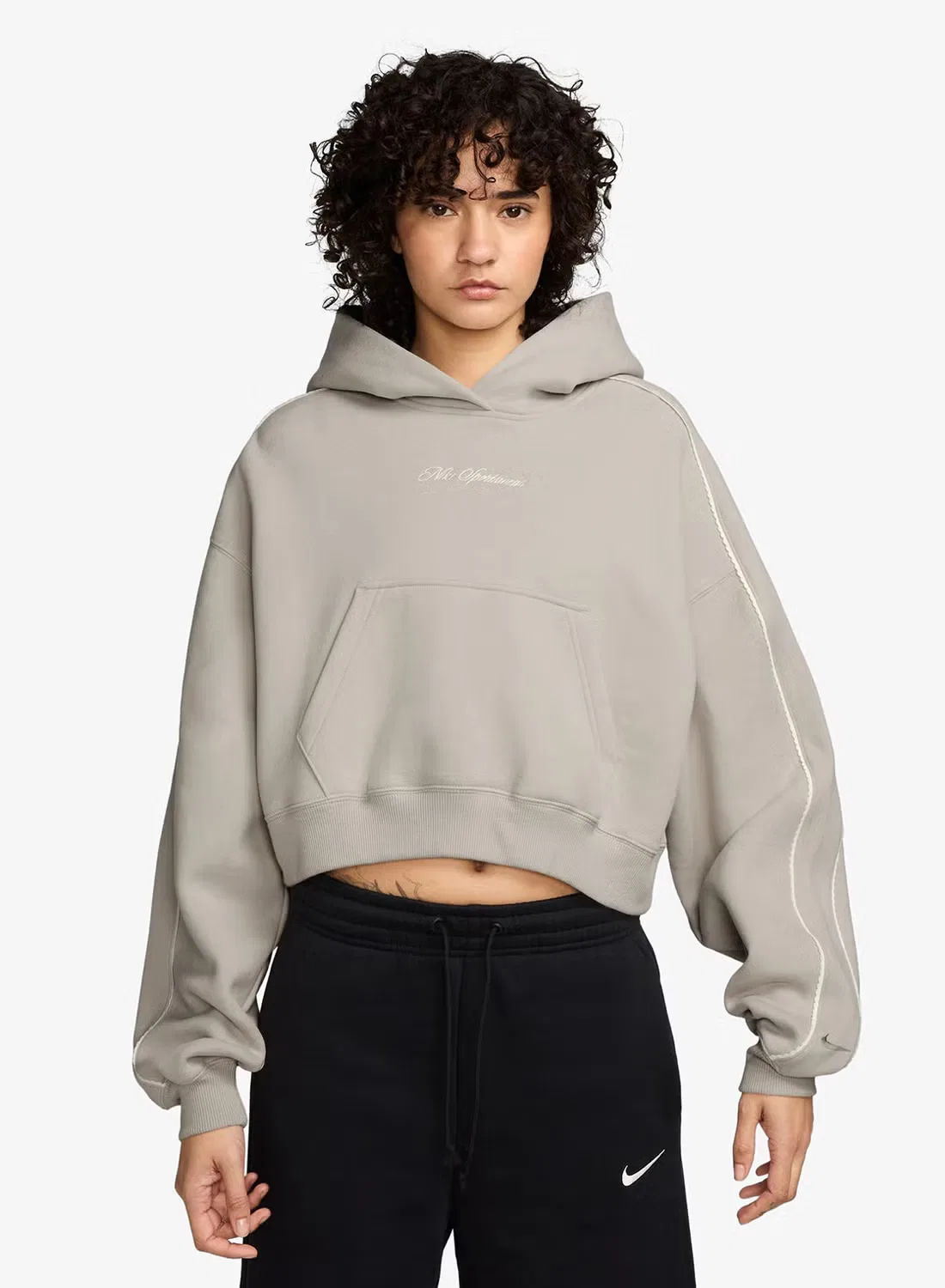 Худи с мягким флисом Studio fleece cropped scallop Nike, кремовый