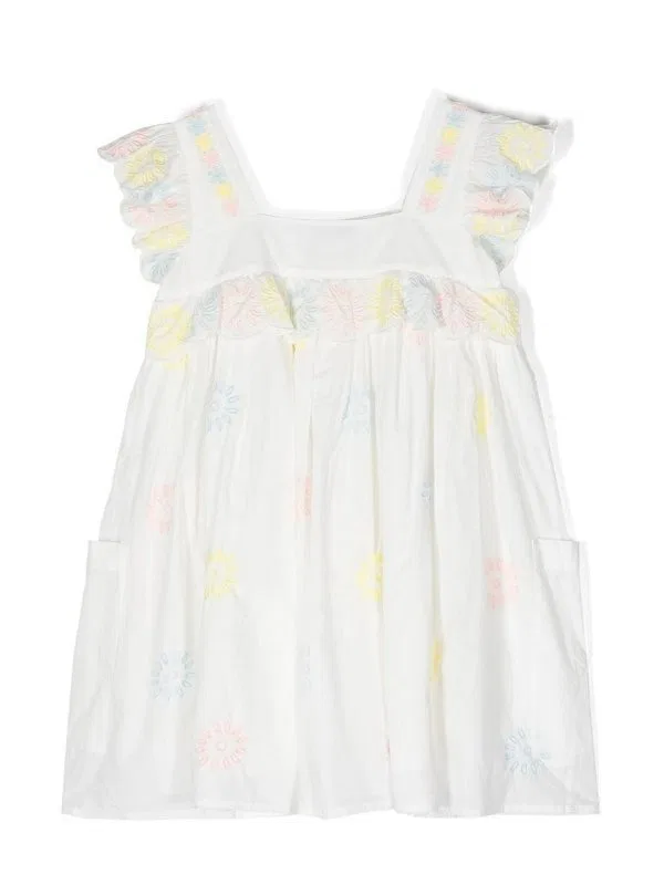 Платье без рукавов с цветочной вышивкой Girls Floral Embroidery Dress Stella McCartney, Avorio/Embroidery — фото 2