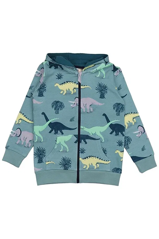 Детская куртка для девочек с принтом Funny Dinosaurs Dinosaur Patterned Organic Sweat Jacket Walkiddy, Green
