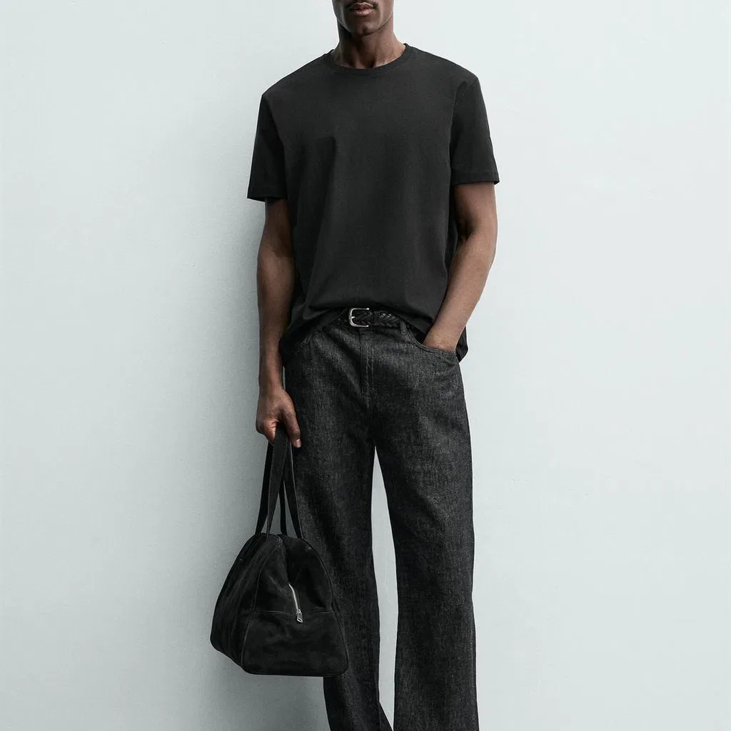 Мужской комплект футболок с круглым вырезом 3 шт, ZARA, Black — фото 4