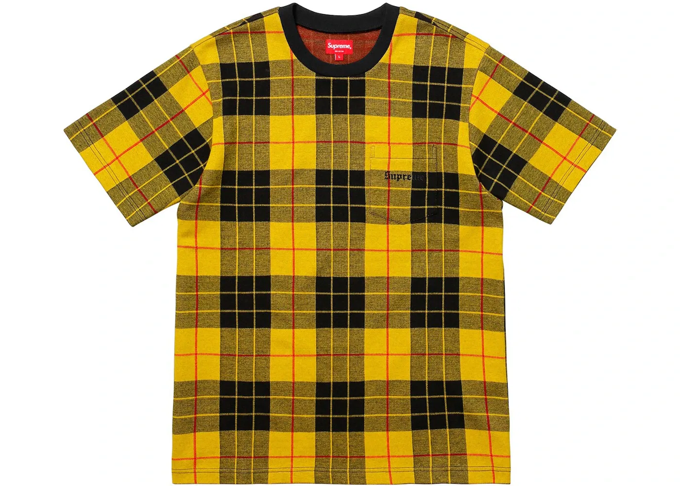 Мужская футболка с принтом Supreme Jacquard Tartan Plaid Pocket Tee, Yellow
