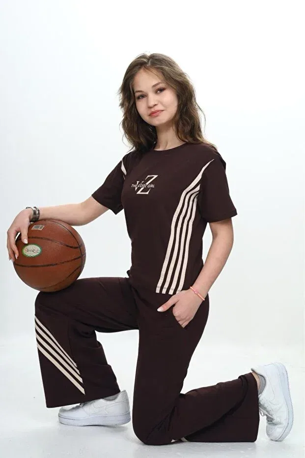 Детский комплект из футболки и брюк с принтом Sportswear Pantulux, Brown — фото 4