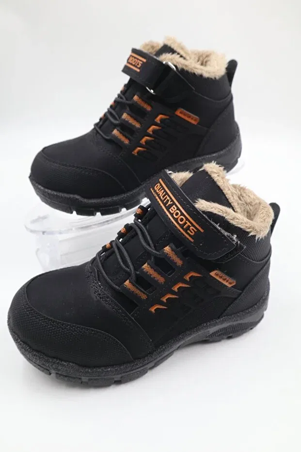Детские ботинки для девочек на зиму Nazenintasarımlar, Black Orange — фото 3