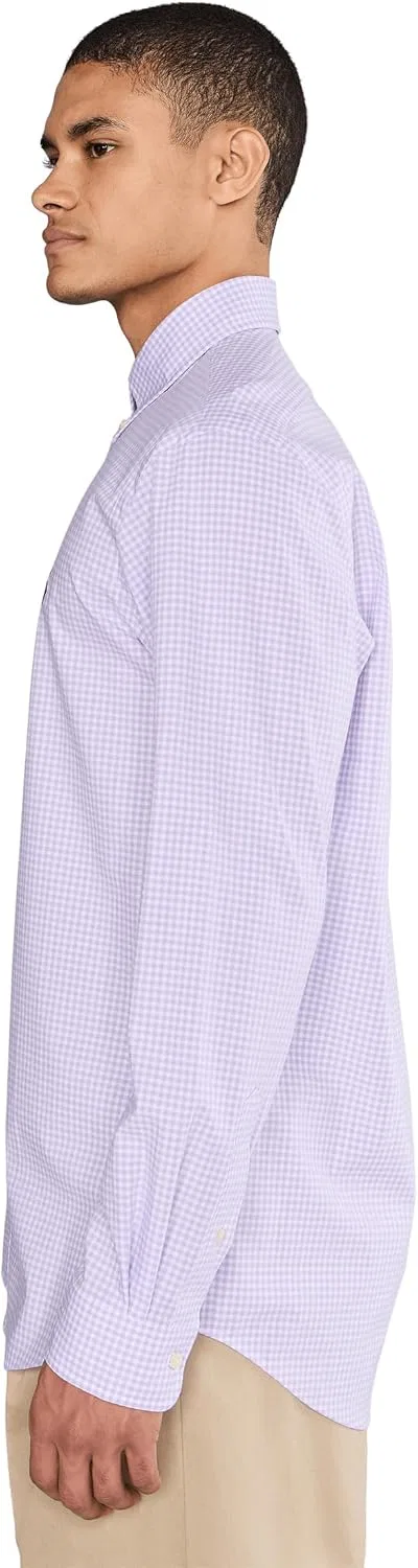 Мужская рубашка классического кроя с принтом в клетку Classic Fit Gingham Stretch Poplin POLO RALPH LAUREN, светло-лиловый/белый — фото 3