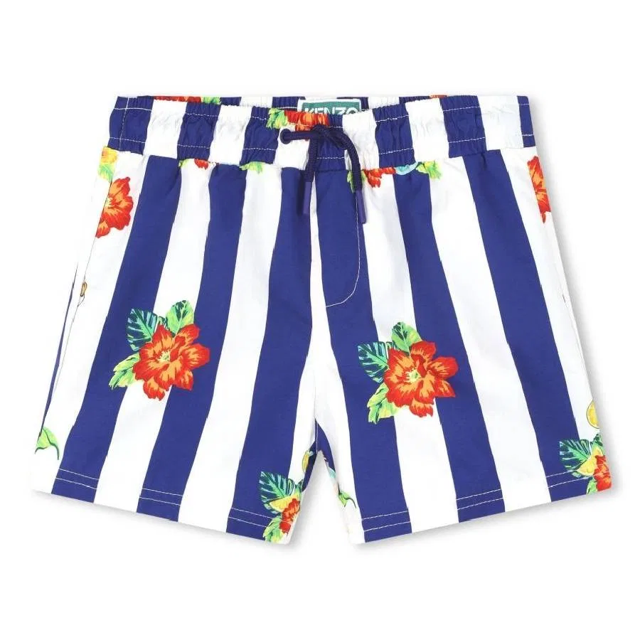 Плавки с принтом и завязками Boys Drawstring Floral-Print Swim Shorts Kenzo, Ivory