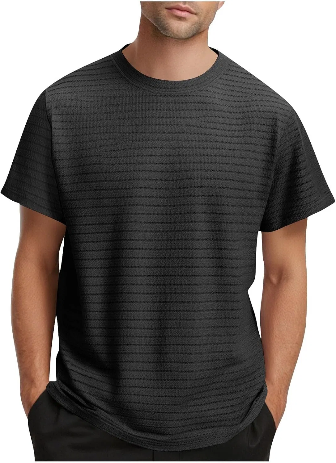 Мужская футболка свободного кроя с текстурой Crewneck, Black