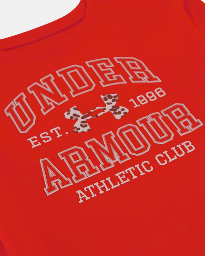 Детский лонгслив с влагоотводящей быстросохнущей тканью UA Varsity UnderArmour, Anthem Red/Apex Pink — фото 2