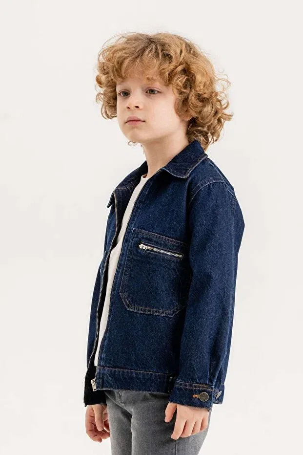 Детская куртка джинсовая с принтом Zippered double pocket Dazzledkids, Navy Blue — фото 3