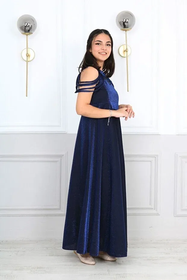 Детское вечернее платье для девочек без рукавов Jannock, Navy Blue — фото 4