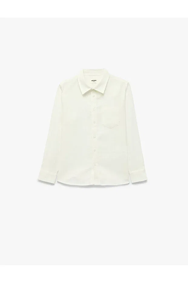 Детская рубашка с длинным рукавом из льна и вискозы Koton, Off White — фото 3