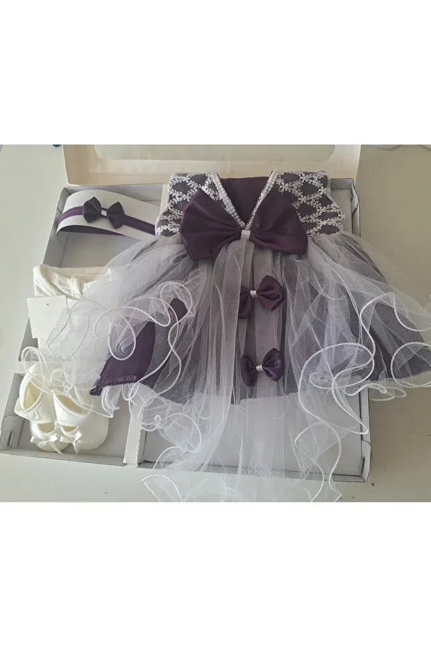 Детское платье для девочек с принтом Mevlüt Set Wedding Dress Evening Dress Baby Birth Baby Shower Gift Biyan Collection, Purple — фото 4