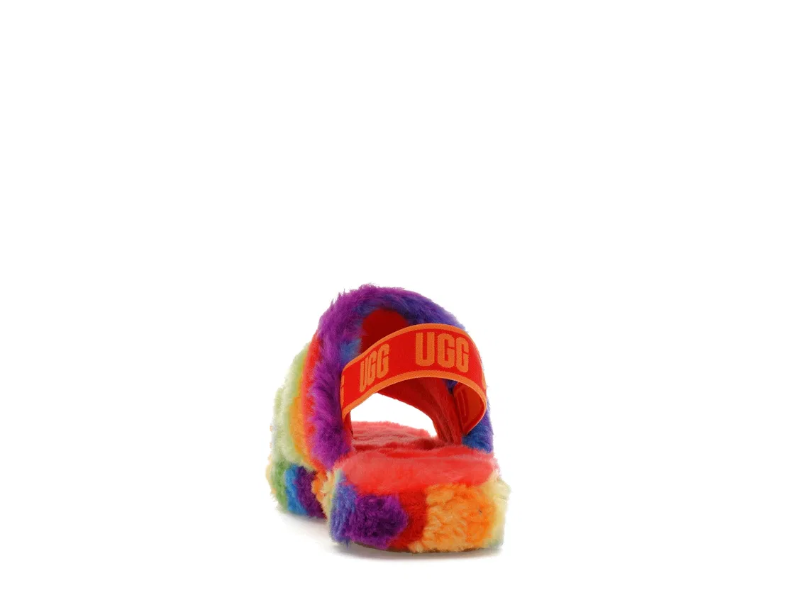 Детские шлепанцы с принтом UGG Fluff Yeah Slide Rainbow Stripes, Rainbow Stripes — фото 4