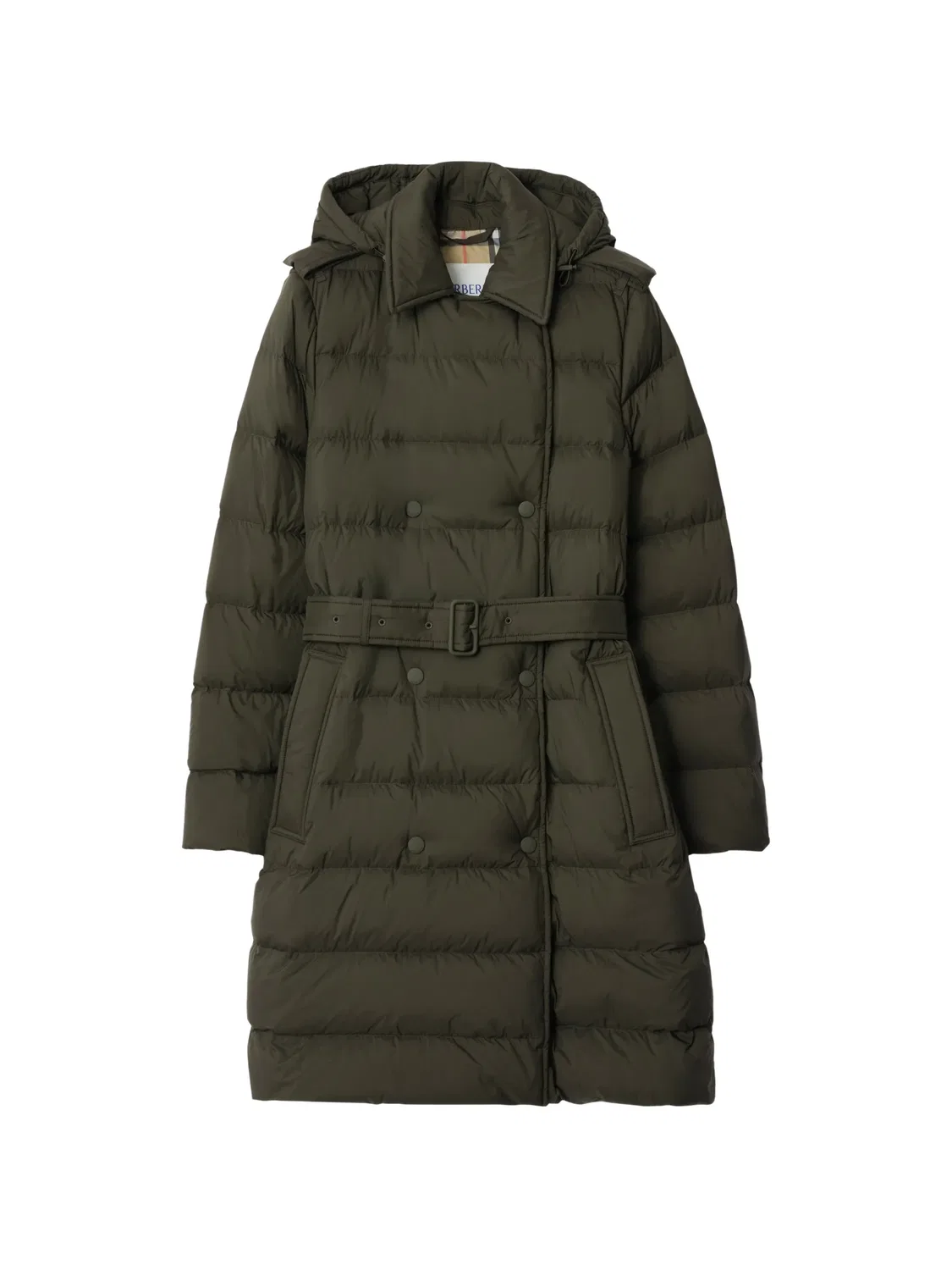 Пуховик с капюшоном и двойной застежкой Burberry, зеленый