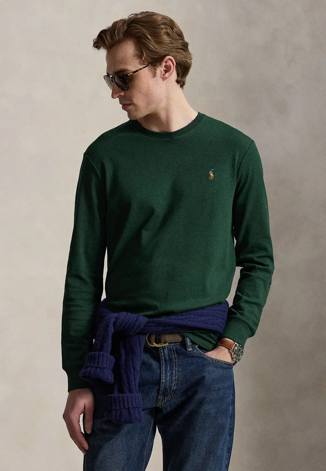 Облегающая футболка из мягкого хлопка с длинными рукавами Polo Ralph Lauren, Scotch Pine Heather