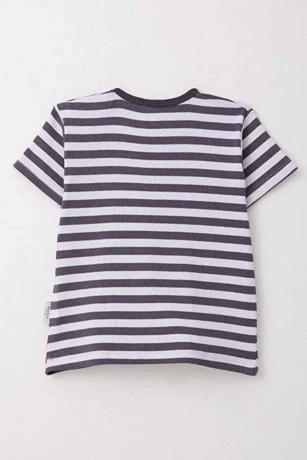 Детская футболка для мальчиков с принтом Smoked Placket Striped Breeze, Smoke Grey — фото 2