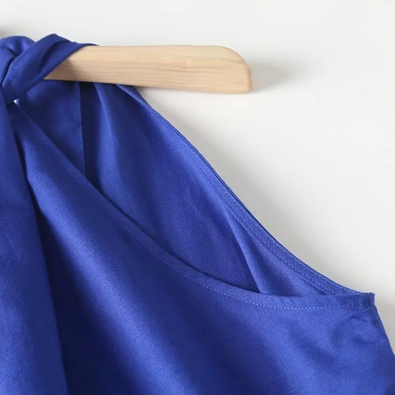 Женское летнее платье миди с крестообразной спинкой, Blue — фото 4
