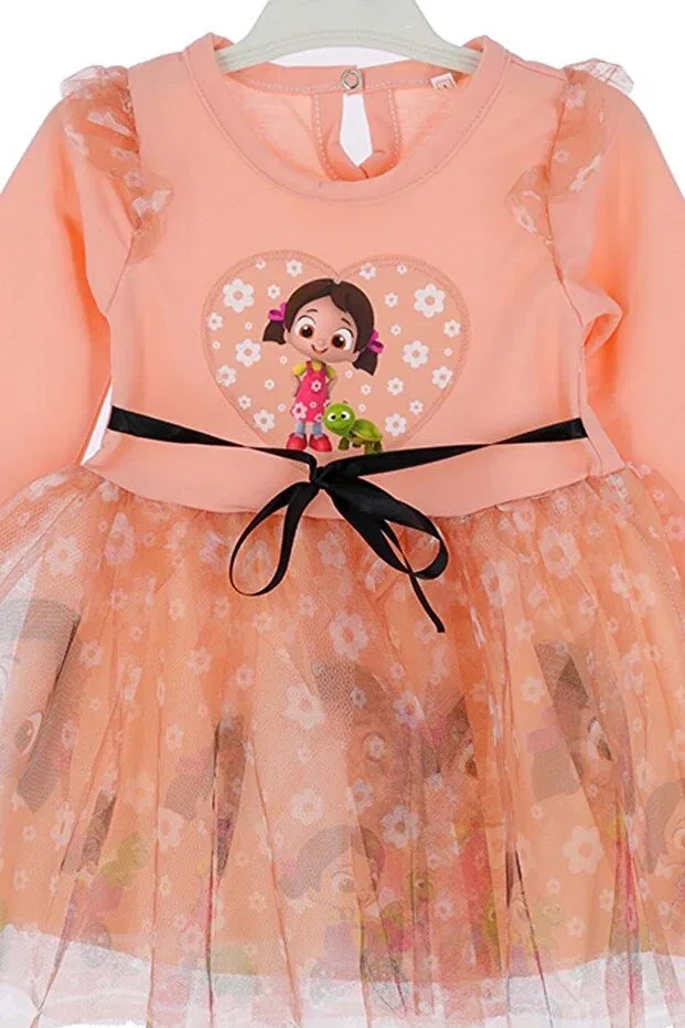 Детское платье для девочек с принтом Nile and Turtle Long Sleeve Tulle Salmon Dress Arydy, Multicolor — фото 2
