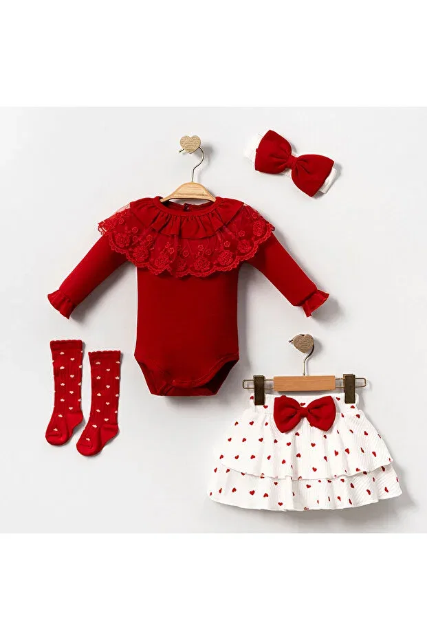 Детский комплект для девочек хлопковый Basics Bebelove, Red — фото 3