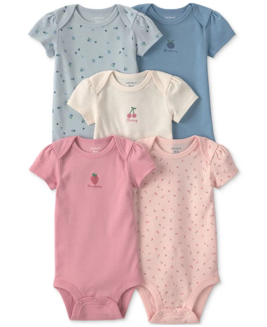 Комплект боди с фруктовым принтом, 5 предметов Carter's, Blue/Cream/Pink