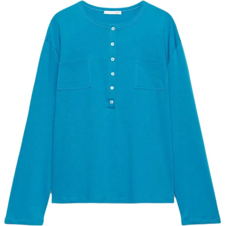 Женская футболка с воротником-стойкой Henry Collar ZARA, Medium Blue Green
