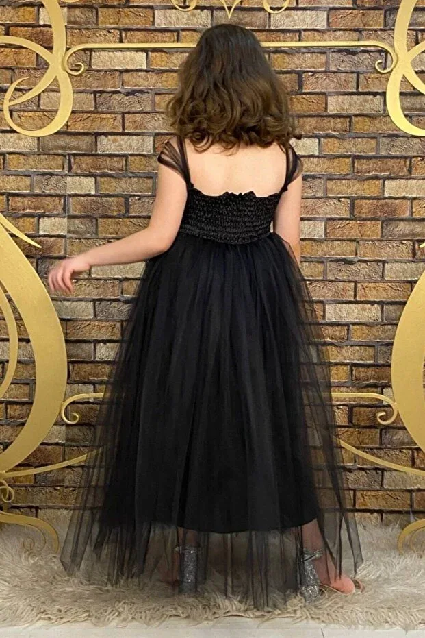 Детское платье для девочек с пайетками Black sequin detailed full length children's evening dress show and party dress aby4456 Abiyekids, Black — фото 3