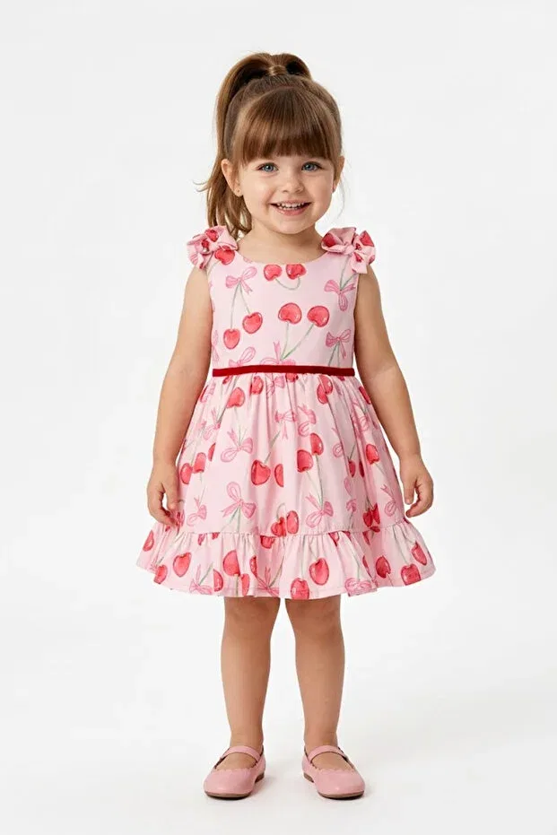 Детское платье для девочек с вышивкой Summer Dress Baby Animals, Pink — фото 4