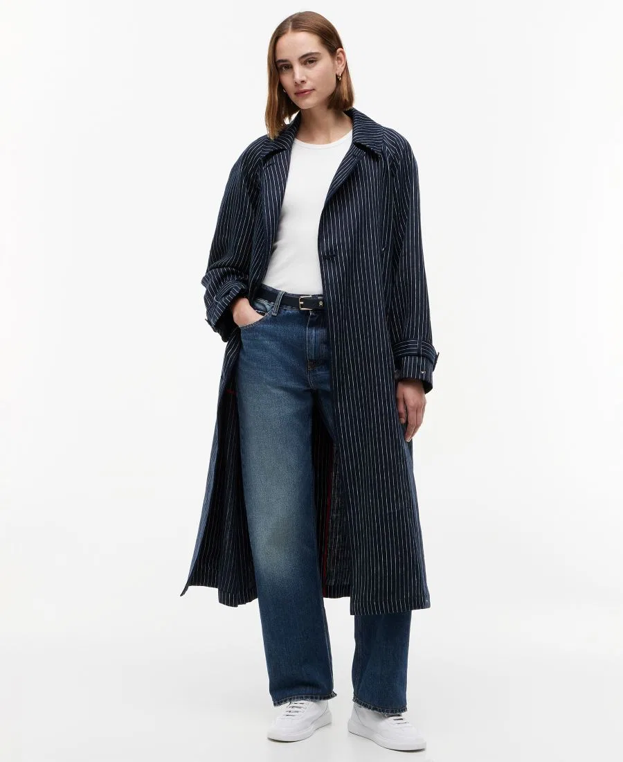Пальто-тренч из льна с принтом в полоску Nautical Stripe Trench Coat Tommy Hilfiger, Pin Stripe Navy