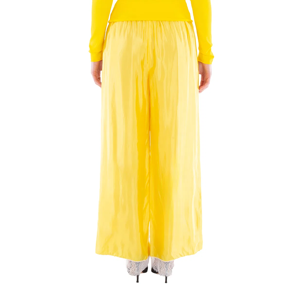 Брюки широкие из атласа Wide-Leg Silk Satin Trousers Burberry, Dandelion Yellow — фото 3