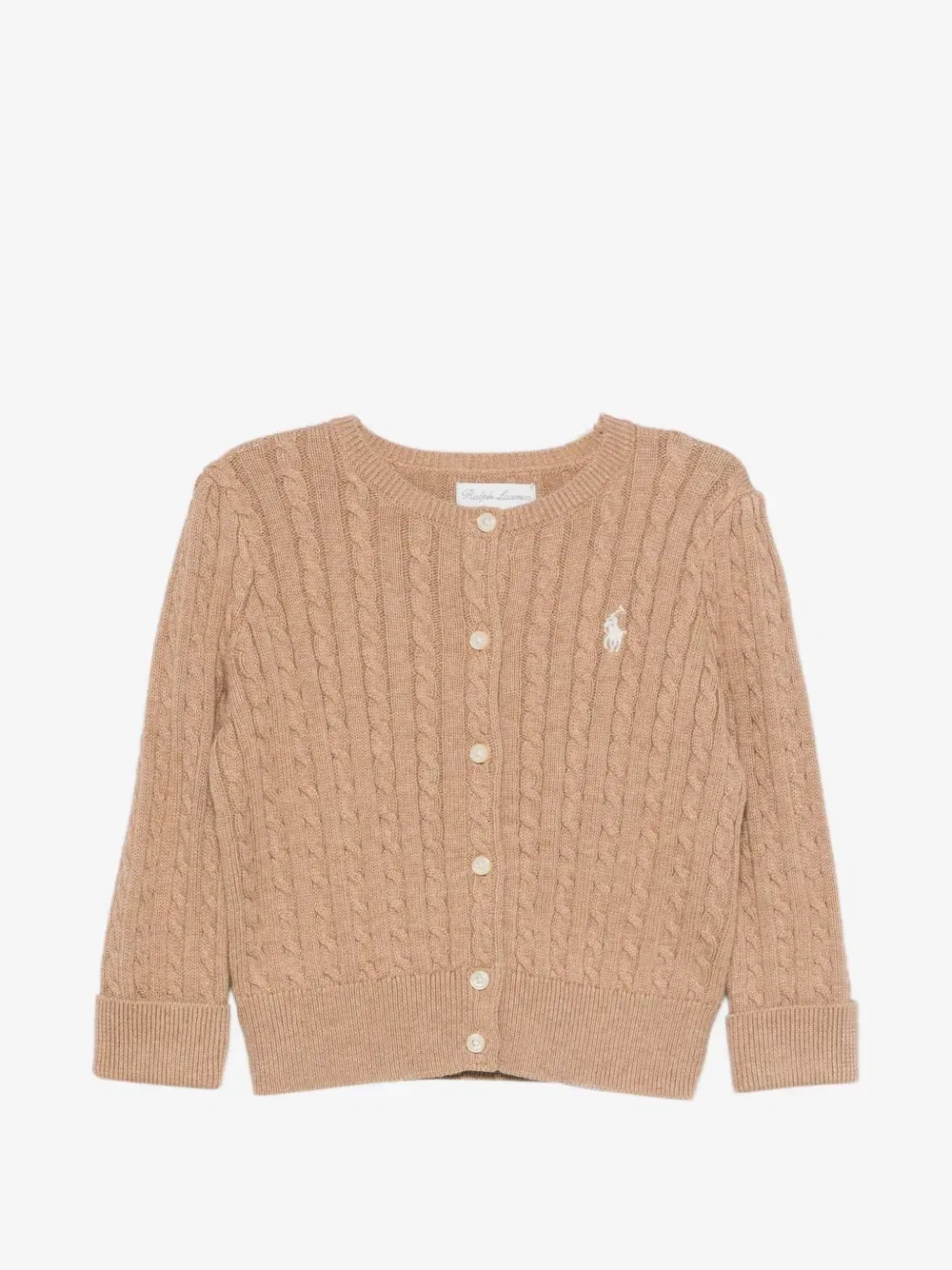 Кардиган с вышивкой логотипа и вязаной косой POLO RALPH LAUREN KIDS, бежевый
