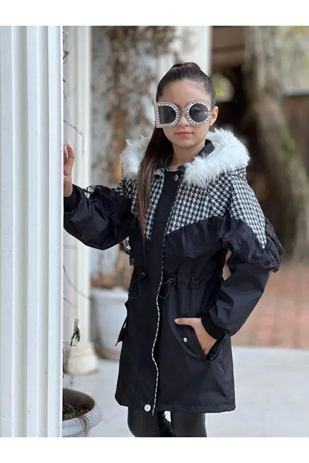 Детское пальто для девочек с капюшоном Eybabykids, Black