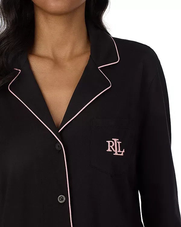 Женская пижама с длинным рукавом Hammond Knit Notch Collar Long Pants Pajama Set Ralph Lauren, черный — фото 3