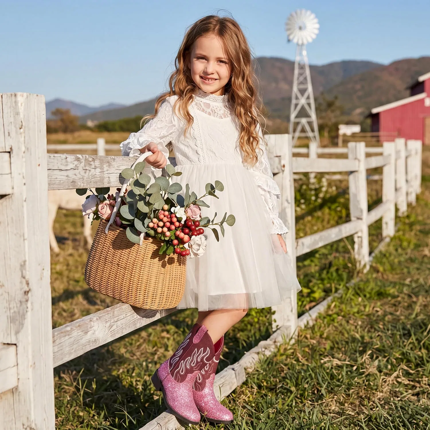 Детские сапоги для девочек с принтом Cowboy Boots PATPAT, Glitter Pink — фото 2
