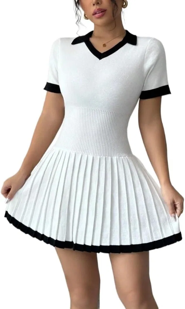 Женское мини-платье с V-образным вырезом Colorblock, Black/White