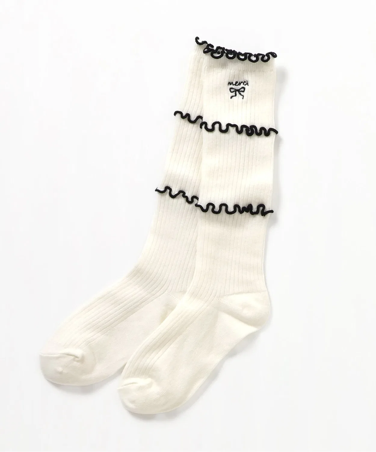 Детские носки с фриллом и вышивкой Mellow High Socks apres les cours, Off White