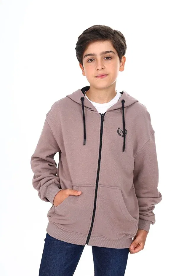 Детский кардиган с капюшоном Bitter brown boy's hooded zippered pockets low shoulder printed knitted cardigan - 3 thread without shardon Toontoy, Bitter Coffee