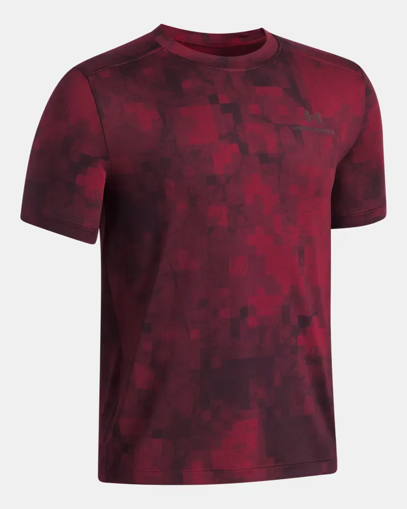 Футболка для мальчиков с коротким рукавом, быстросохнущая, UA Vanish Printed UnderArmour, Dark Maroon/Black — фото 3